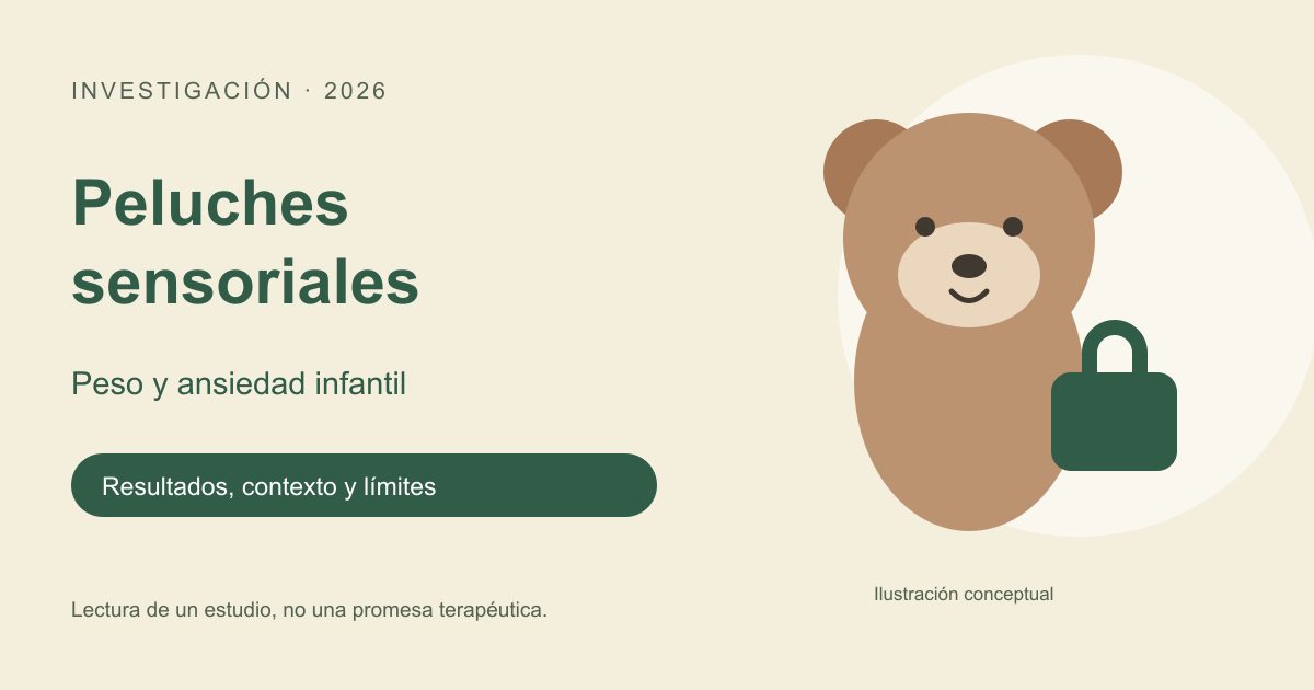 Ilustración conceptual de un peluche y un símbolo de peso para una lectura sobre ansiedad infantil.